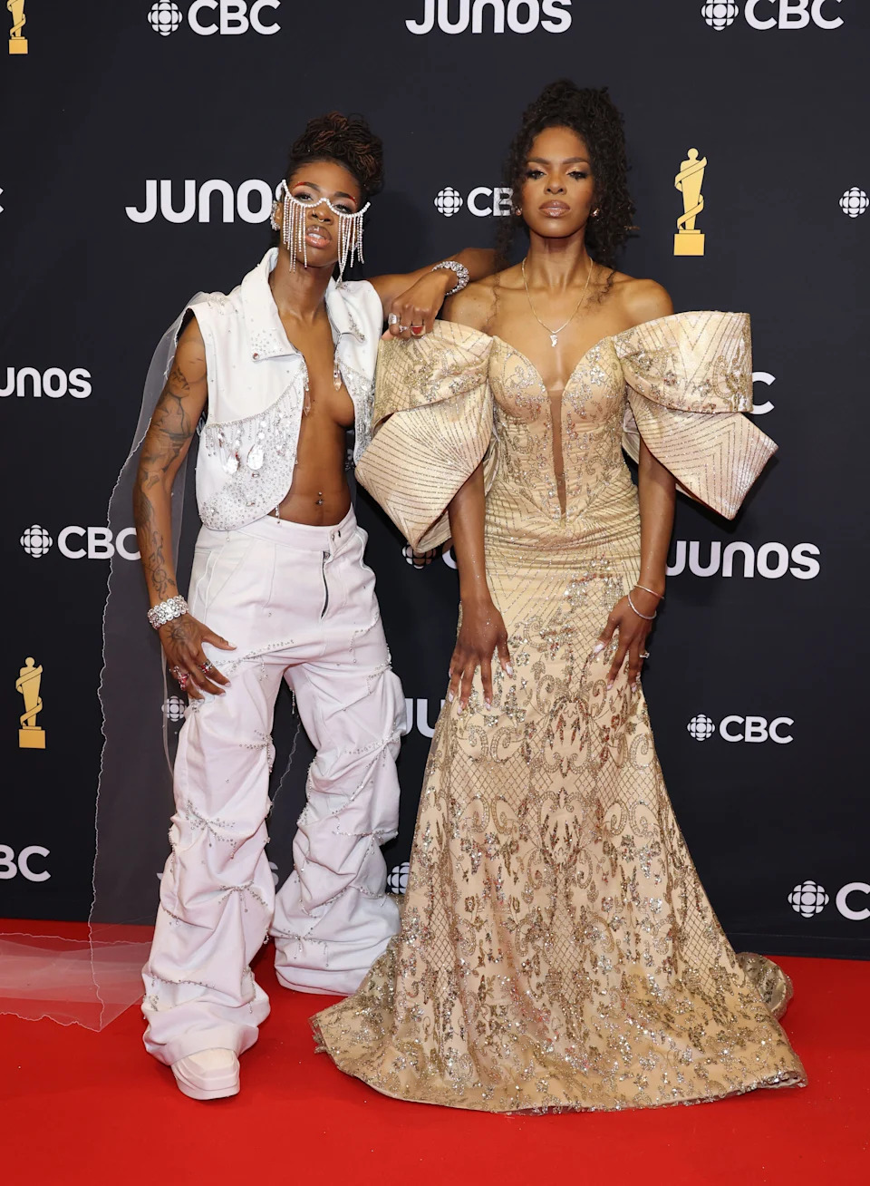 HALIFAX, NOVA SCOTIA - MARCH 24: (L-R) Haviah Mighty and Omega Mighty attend the 2024 JUNO Awards at Scotiabank Centre on March 24, 2024 in Halifax, Nova Scotia. (Photo by Cindy Ord/Getty Images)