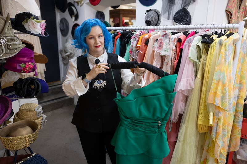 Caroline Quinn of Dirty Fabulous in Monaghan with a 1980s dress. Photograph: Chris Maddaloni/The Irish Times 