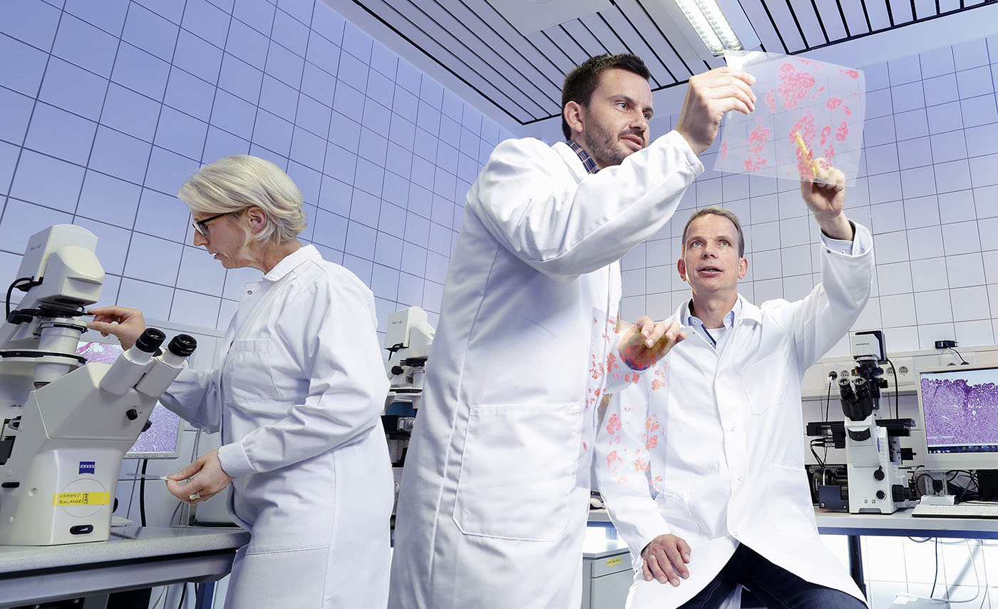 Researchers examining tumor