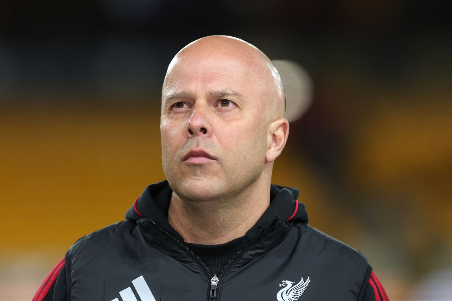 Arne Slot, the Liverpool manager looks on prior to the Premier League match between Wolverhampton Wanderers and Liverpool