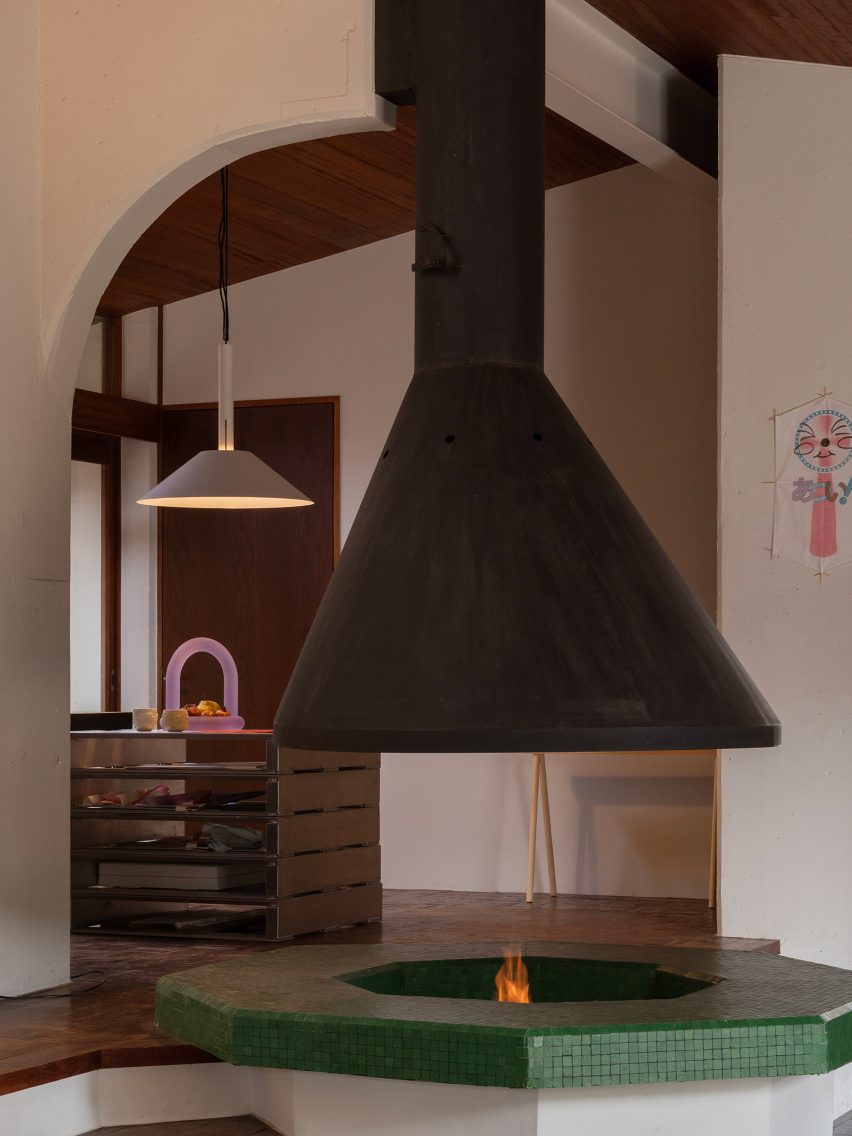 Lamps behind fireplace