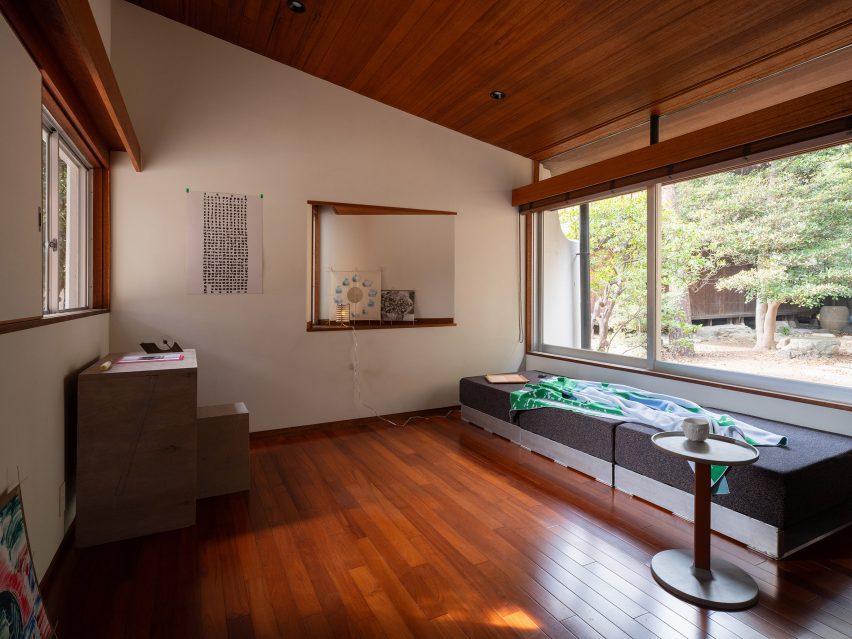 Daybed on wooden floor