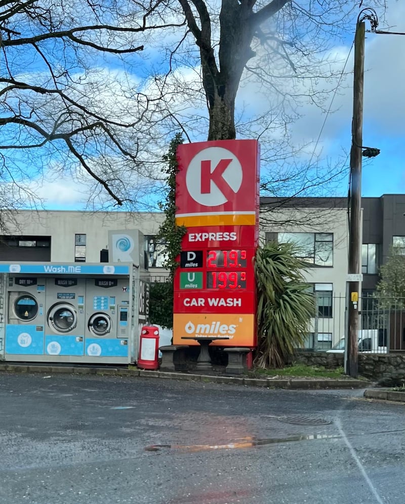 Fuel prices at Circle K on O'Moore Street, Tullamore on March 24th. Photograph: Vivienne Clarke
