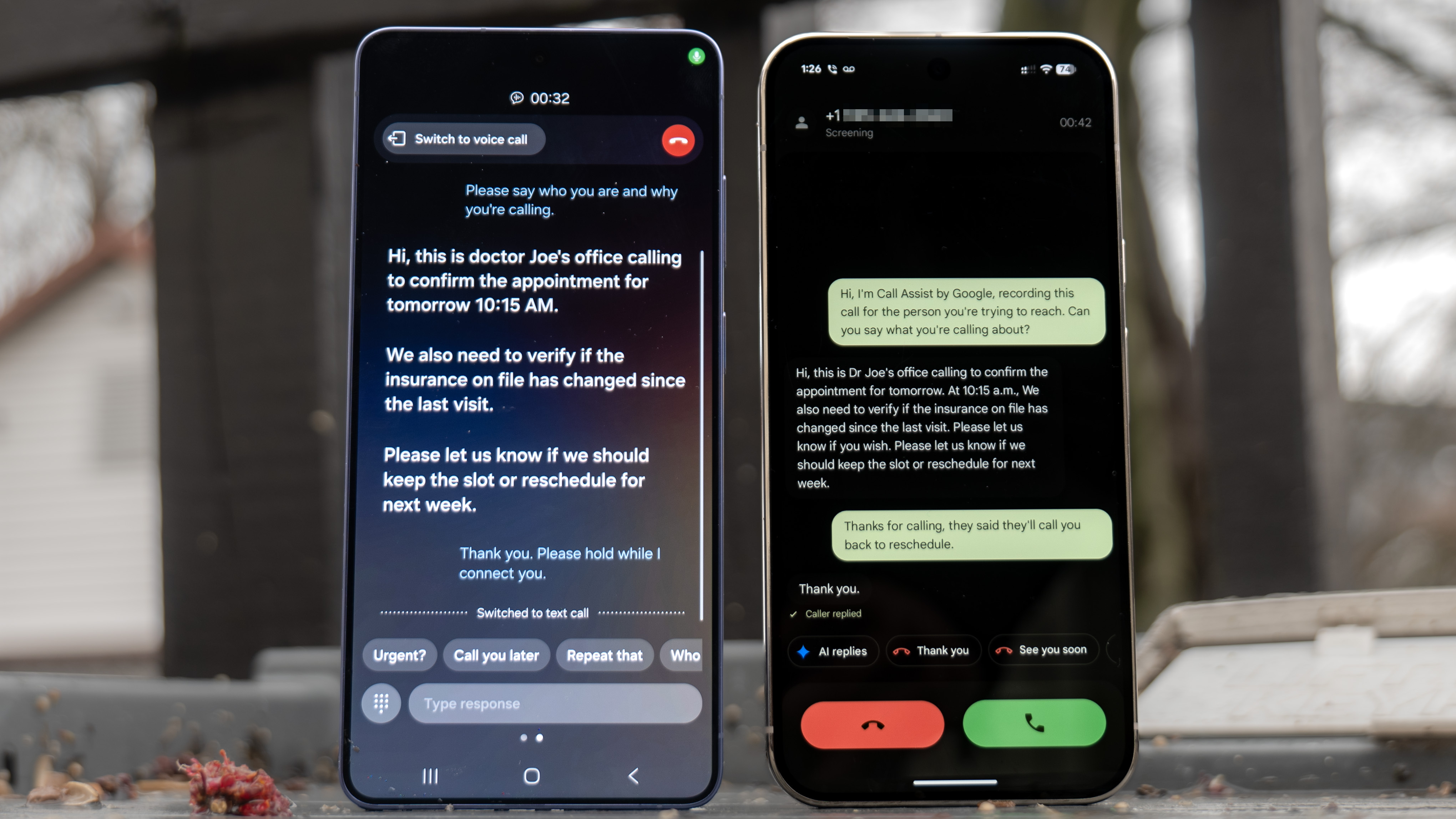 Galaxy S26 Ultra vs Pixel 10 Pro XL Call Screen.