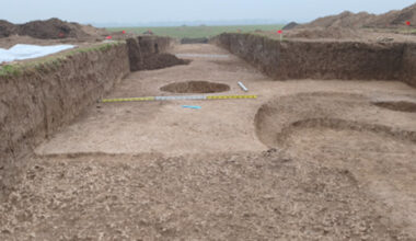 View from the west of the excavation site with archaeological sites
