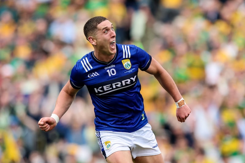 Joe O'Connor celebrates his goal in last year's Kerry vs Donegal All-Ireland final. Photograph: Ryan Byrne/Inpho