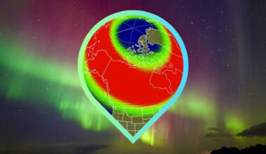 graphic displaying a map showing 16 us states with the aurora view line appearing either fully or partially in.