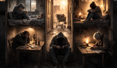 Illustration of vulnerable tenants facing financial strain amid rising landlord fines in Bristol