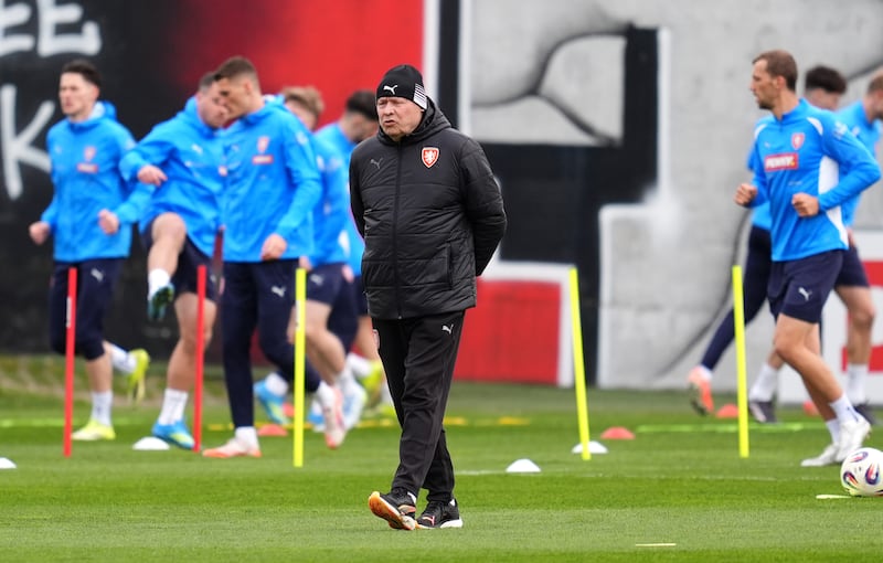 Miroslav Koubek during a training session in Prague on Wednesday. Photograph: Adam Davy/PA