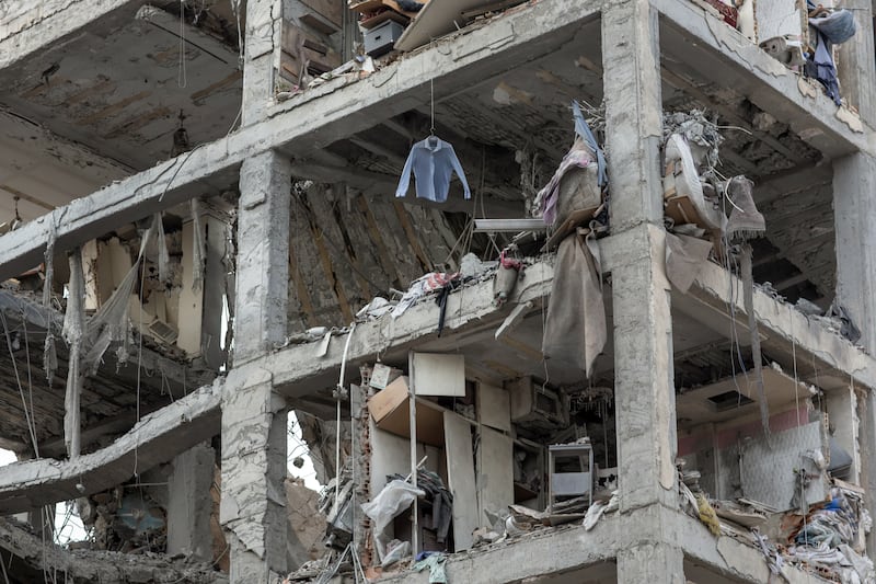 An apartment building damaged in a missile strike in Tehran on Thursday. Photograph: Arash Khamooshi/The New York Times                    