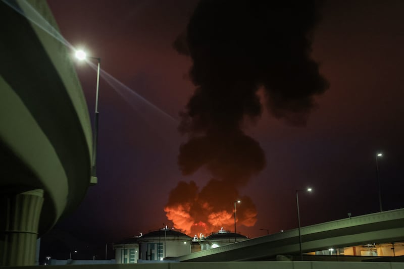 A plume of black smoke rises from an ongoing fire near fuel depots at Fujairah port, in the UAE on March 4th. Photograph: Fadel Senna/AFP via Getty Images