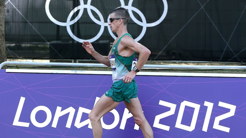 Rob Heffernan during the race walk event at the 2012 London Olympics. Photograph: Inpho
