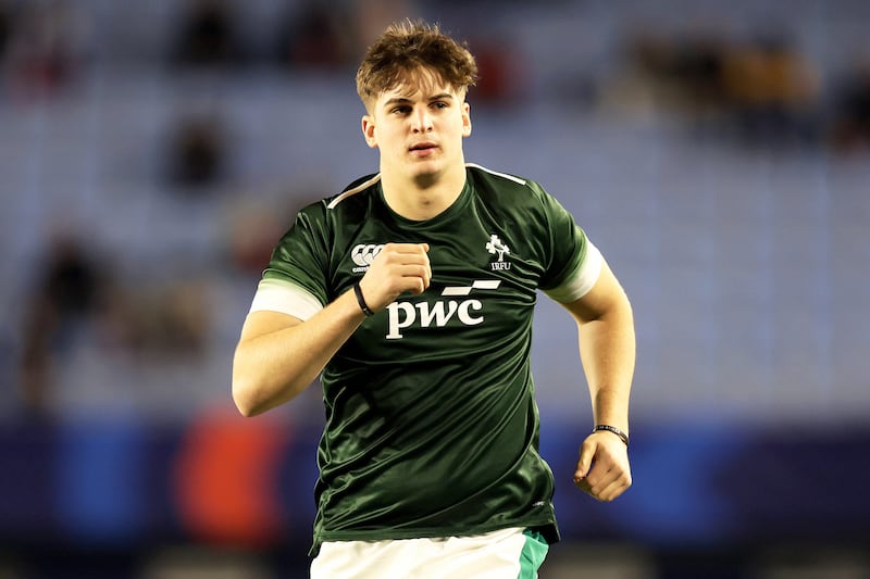 Ireland's Josh Neill warms up before the game.
Photograph: Laszlo Geczo/Inpho