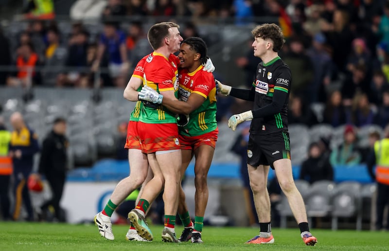 Carlow celebrate after beating Longford in Saturday's NFL Division 4 final at Croke Park. Photograph: Nick Elliott/Inpho