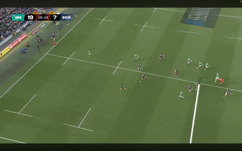 Robert Baloucoune's footwork allows him to get on the outside of Darcy Graham.