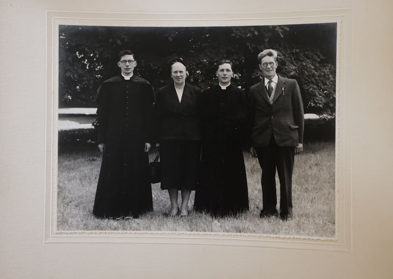 Fr Joe Kelly (left) and Fr Matt Kelly (second right) with their parents, Ann and Peter, at Saint Patrick’s College, Maynooth, after both men had been ordained in 1956. Photograph: Alan Betson/The Irish Times

