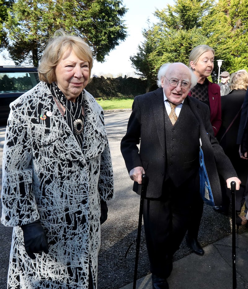Sabina Higgins and Michael D Higgins arrive at the funeral of Dolores Keane. Photograph: Hany Marzouk/PA Wire