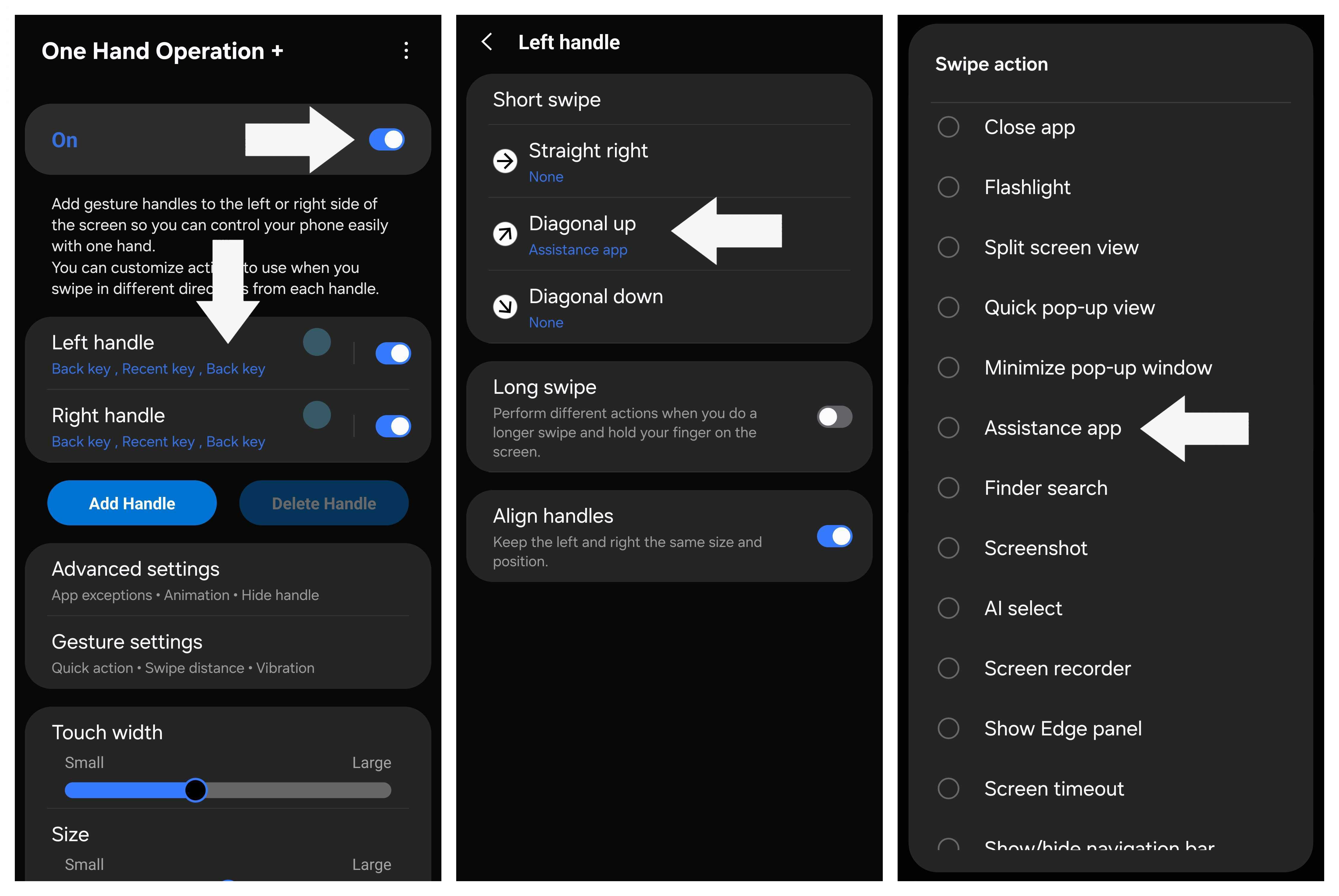 Creating an Assistant swipe gesture using One Hand Operation Plus in the Samsung Good Lock app