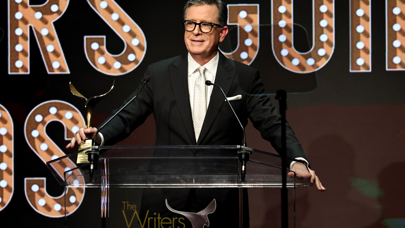 Watch Stephen Colbert Take Aim at Paramount in WGA Speech