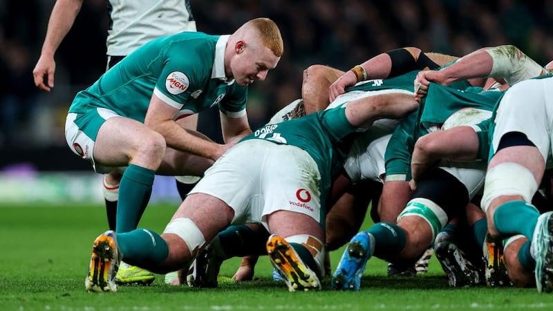 Ireland's Nathan Doak puts the ball into the scrum during the Six Nations game against Wales at the Aviva Stadium. Photograph: Ben Brady/Inpho