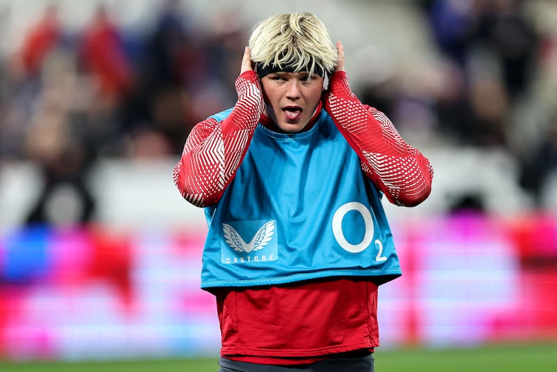 England's Henry Pollock during the warm up ahead of the match. Photograph: Billy Stickland/Inpho