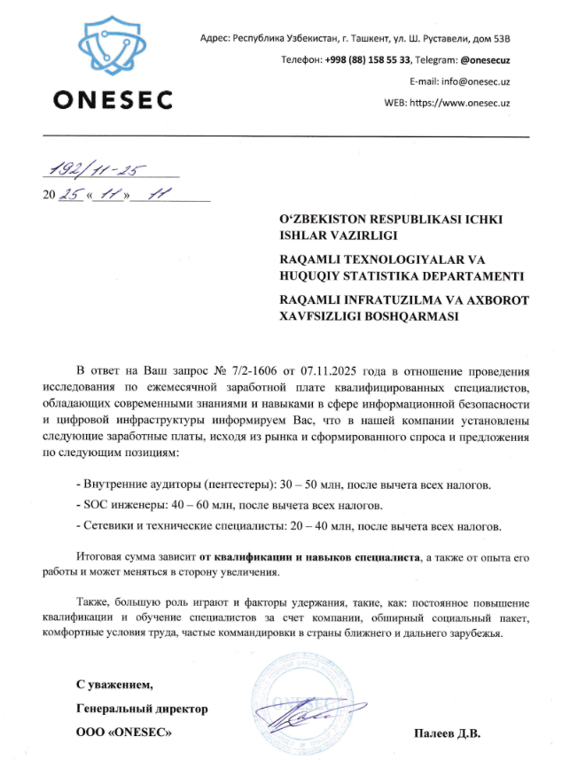 Figure 5 - Phishing lure masquerading as an official letter to
government entities in Uzbekistan.