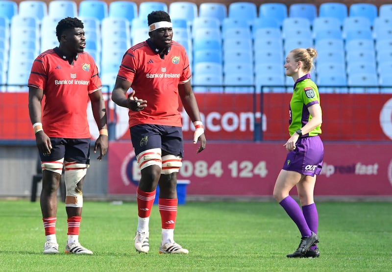 Edwin and Sean Edogbo of Munster during last Saturday's URC defeat to Bulls in Pretoria, South Africa. The brothers' emergence has been a rare source of good news for the province in recent times. Photograph: Sydney Seshibedi/Gallo Images/Getty Images