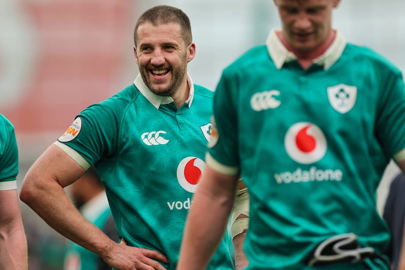 Ireland's Stuart McCloskey celebrates after the match. Photograph: Ryan Byrne/Inpho