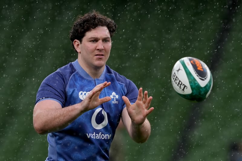 Ireland's Tom Stewart during a team run at the Aviva Stadium, Dublin. Photograph: Brian Lawless/PA Wire