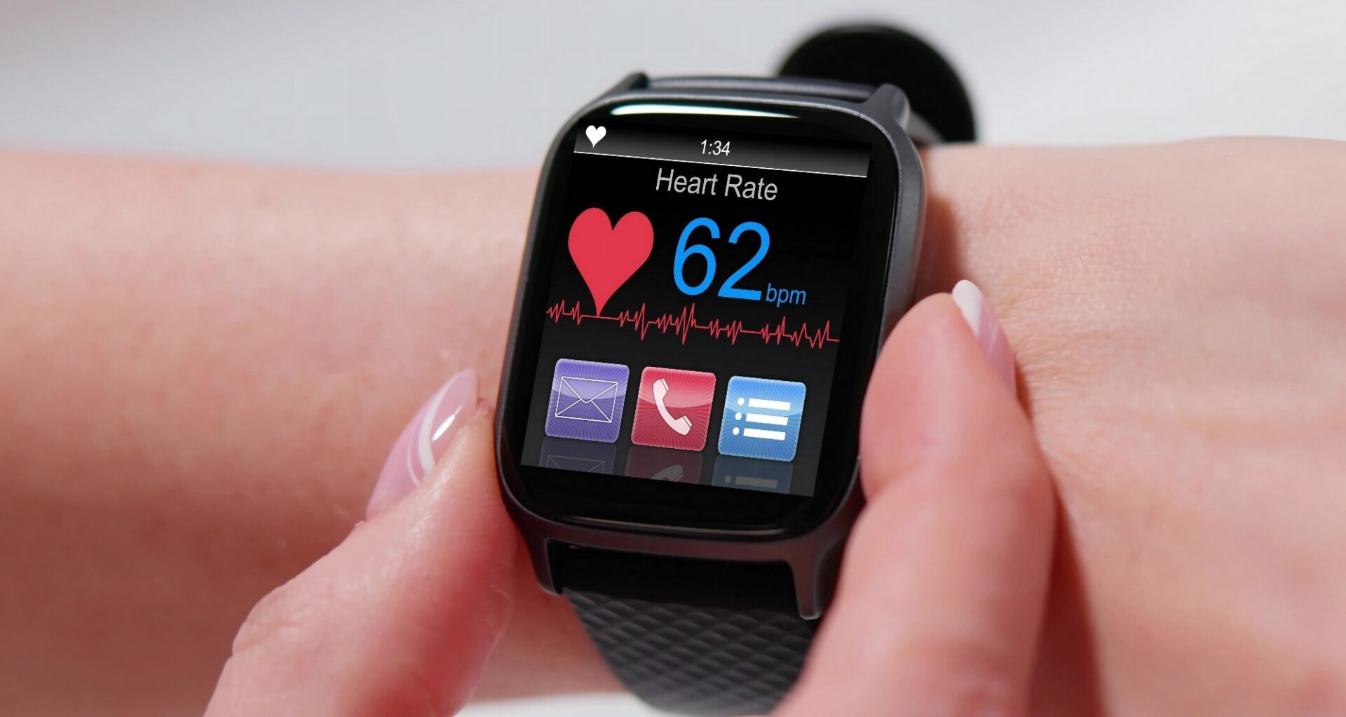 Smart wearable watch showing heartbeat for monitoring