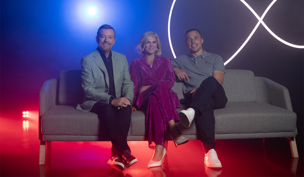 Ireland AM's Alan Hughes, Muireann O'Connell and Tommy Bowe. Pic: Virgin Media