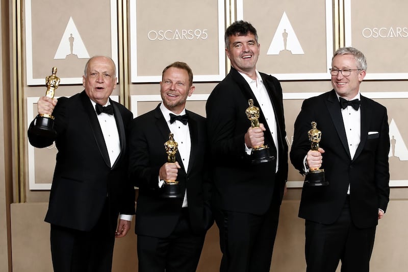 Joe Letteri, Richard Baneham, Eric Saindon, and Daniel Barrett at the 95th Academy Awards in 2023. Photograph: Caroline Brehman/EPA-EFE