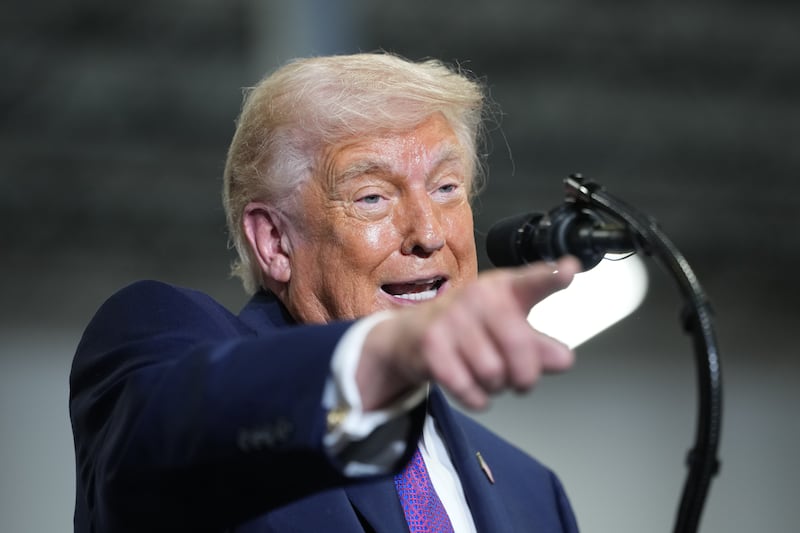 US president Donald Trump delivers remarks at Verst Logistics in Hebron on Wednesday. Photograph: Doug Mills/The New York Times 