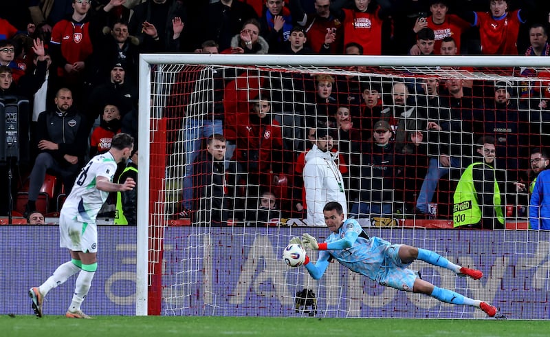 Alan Browne's penalty is saved by Czech goalkeeper Matej Kovar at Fortuna Arena, Prague, on Thursday. Photograph: Ben Brady/Inpho