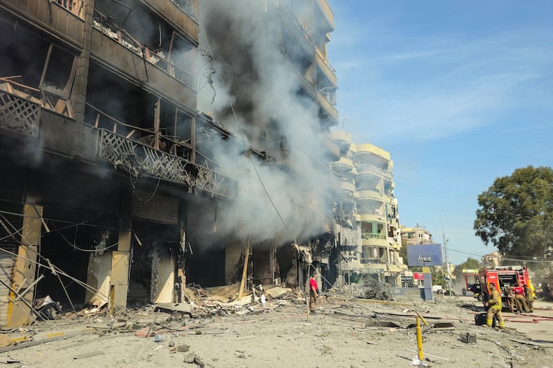Firefighters respond at the site of an Israeli airstrike in Beirut's southern suburbs on Friday. Fresh strikes rocked Iran and Lebanon on March 6th, as Israel vowed to escalate to a new phase in the Middle East war that has spiralled rapidly throughout the region and beyond. Photograph: AFP via Getty Images