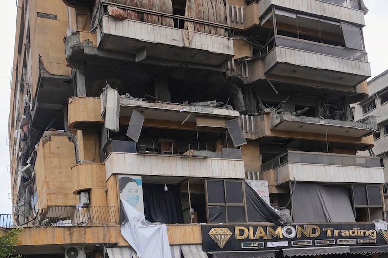 A destroyed apartment building that was struck in an Israeli airstrike in Dahiyeh, Beirut’s southern suburbs. Photograph: Hassan Ammar/AP