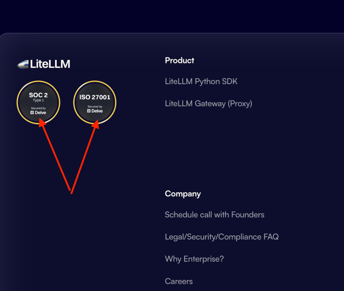 LiteLLM website features security cert by Delve