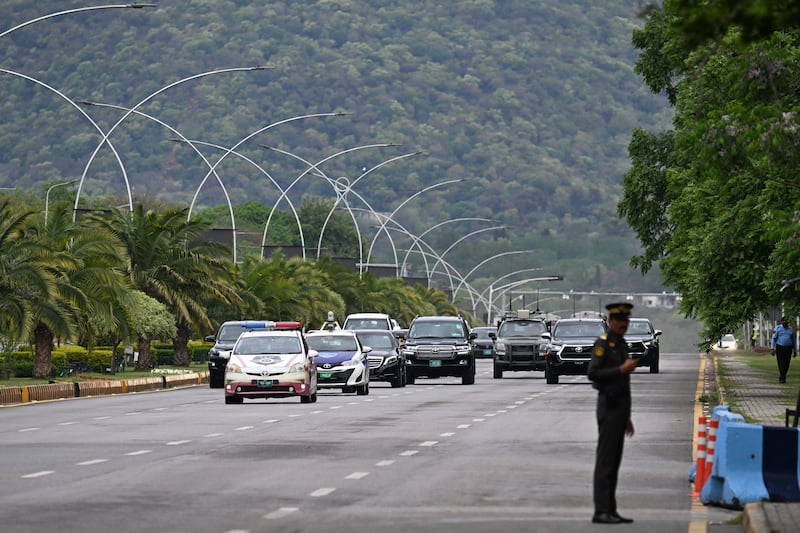A motorcade of Egyptian foreign minister Badr Abdelatty arrives at Pakistan's moreign ministry upon his arrival in Islamabad on Sunday. Photograph: AFP/Getty Images