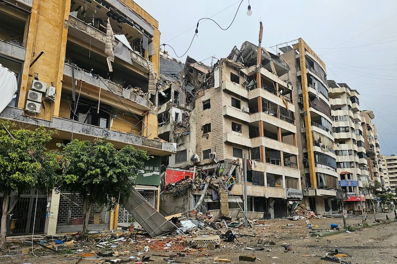 A picture shows damaged buildings following an Israeli air strike that targeted the Haret Hreik neighbourhood in the southern suburbs of the Lebanese capital of Beirut on Saturday. Photograph: AFP via Getty Images