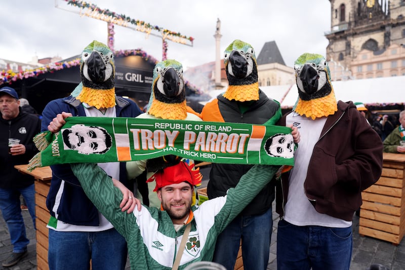 Republic of Ireland fans in Prague today ahead of the game. Photograph: Adam Davy/PA Wire