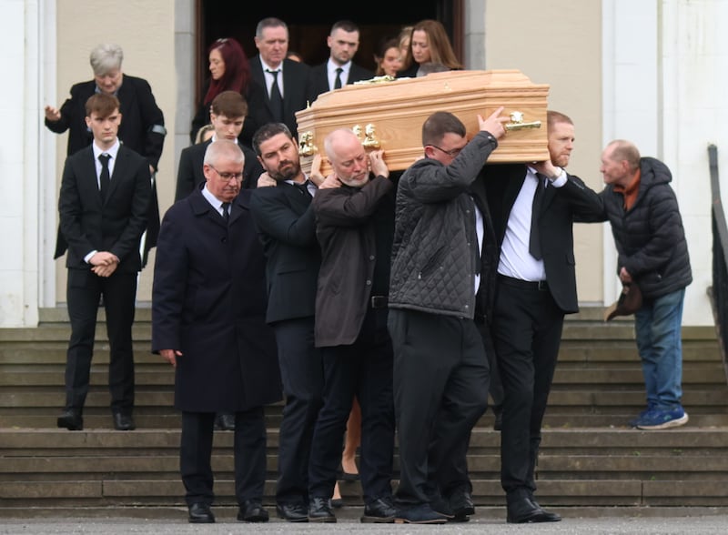 The coffin being carried from the funeral of Marie Keane. Photograph: Brendan Gleeson/PA Wire