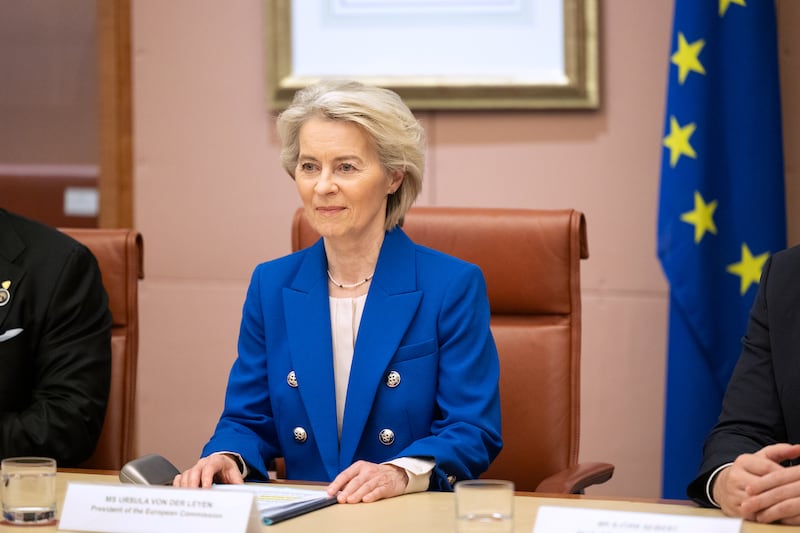 Ursula von der Leyen, pictured at Parliament House in Canberra, Australia on Tuesday, said it was "of utmost importance" that a solution is negotiated. Photograph: Hilary Wardhaugh/Bloomberg