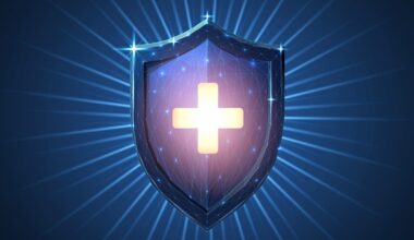 Glowing medical cross inside a blue shield with glowing lines of light coming out of it to illustrate the rethinking of antimicrobial stewardship in Gram-negative resistance at the BSAC New Agents conference