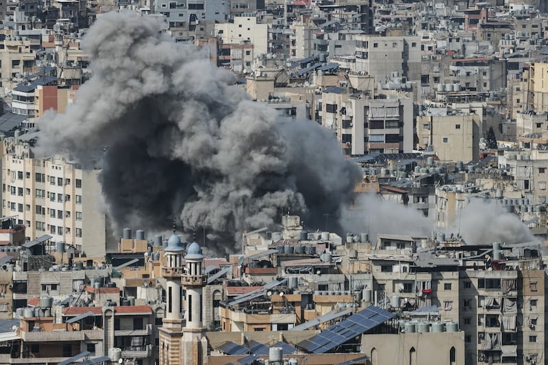 Smoke rises from the site of an Israeli airstrike that targeted an area in Beirut's southern suburbs on Friday. Fresh strikes rocked Iran and Lebanon on March 6, as Israel vowed to escalate to a new phase in the Middle East war that has spiralled rapidly throughout the region and beyond. Photograph: Ibrahim Amro / AFP via Getty Images