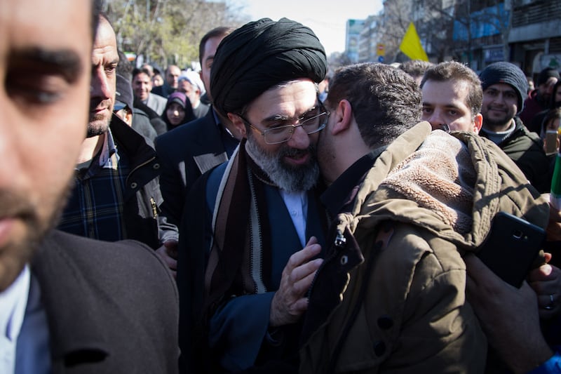 Mojtaba Khamenei (C), the son of the Iranian Supreme Leader Ayatollah Ali Khamenei. Photograph: Rouzbeh Fouladi/Middle East Images/AFP via Getty Images