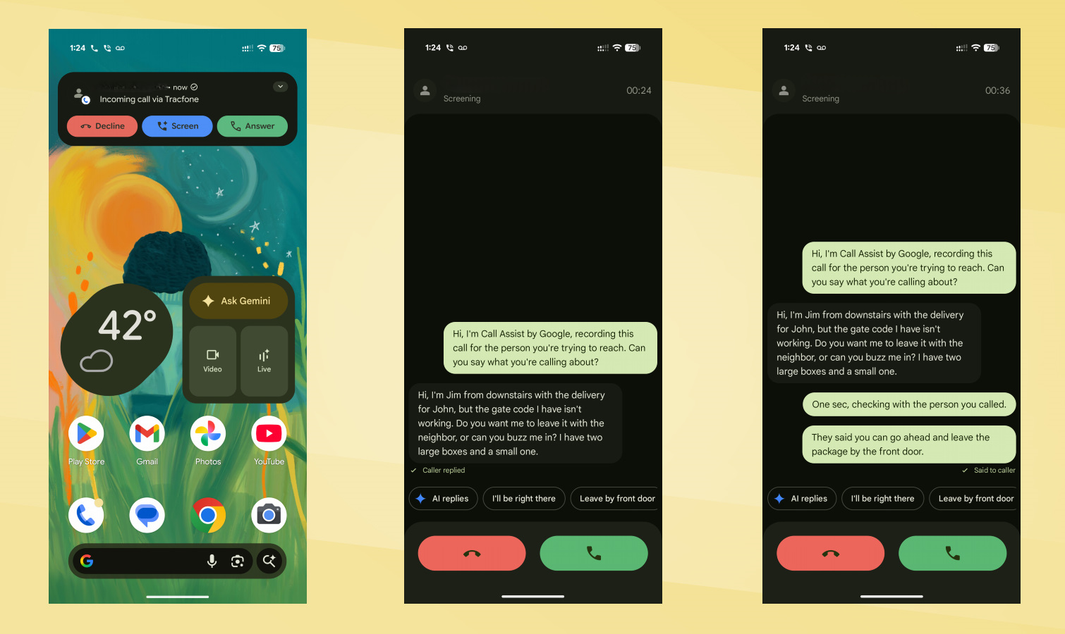 Galaxy S26 Ultra vs Pixel 10 Pro XL Call Screen screenshots.