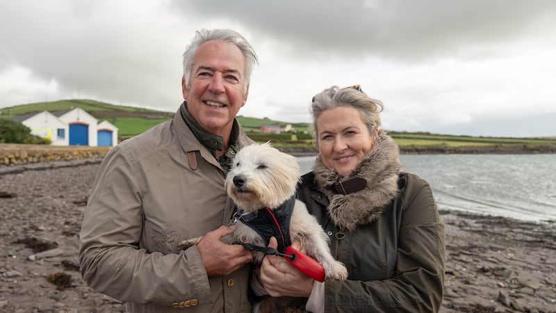 Claire and husband Mick with their dog Buster on Slán go Feoil