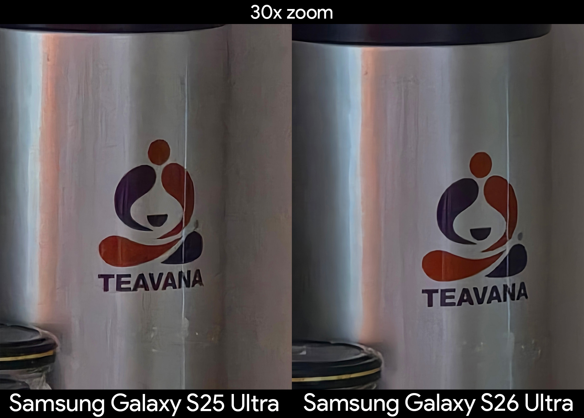 Comparing distance readability at 30X zoom on a Samsung Galaxy S25 Ultra and a Samsung Galaxy S26 Ultra
